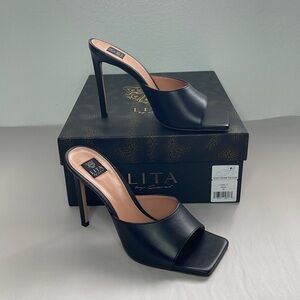 NIB LITA by Ciara X REVOLVE US 7 Solid Square Toe Slide Heel Sandal in Black